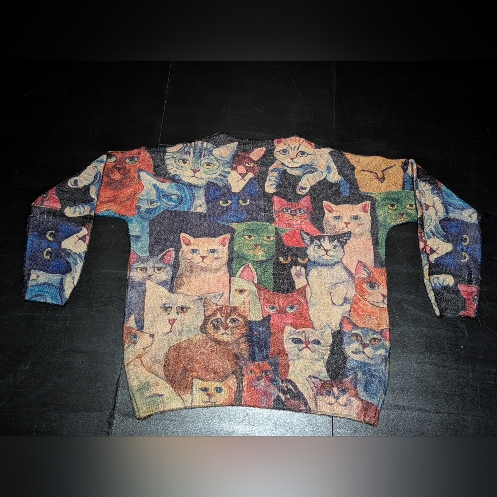 Multicolor Cat Pattern Women's Sweater - image 10